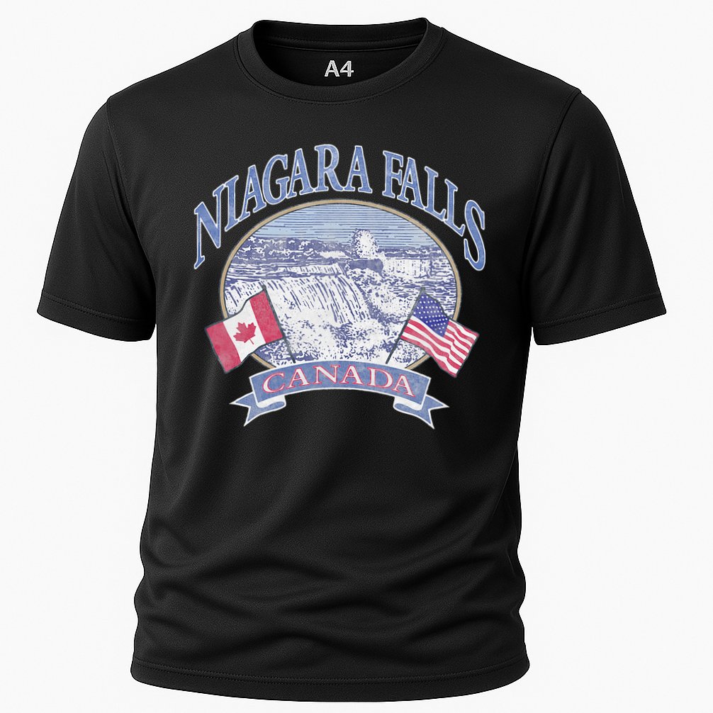 Americana Niagara Falls Scene Canada America Flags Cooling Performance Crew T-Shirt