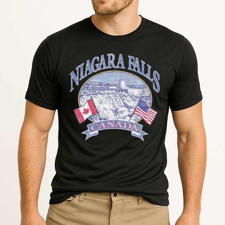 Americana Niagara Falls Scene Canada America Flags Cooling Performance Crew T-Shirt