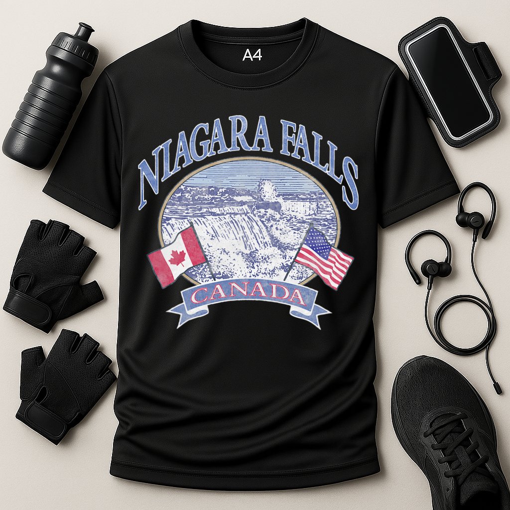 Americana Niagara Falls Scene Canada America Flags Cooling Performance Crew T-Shirt
