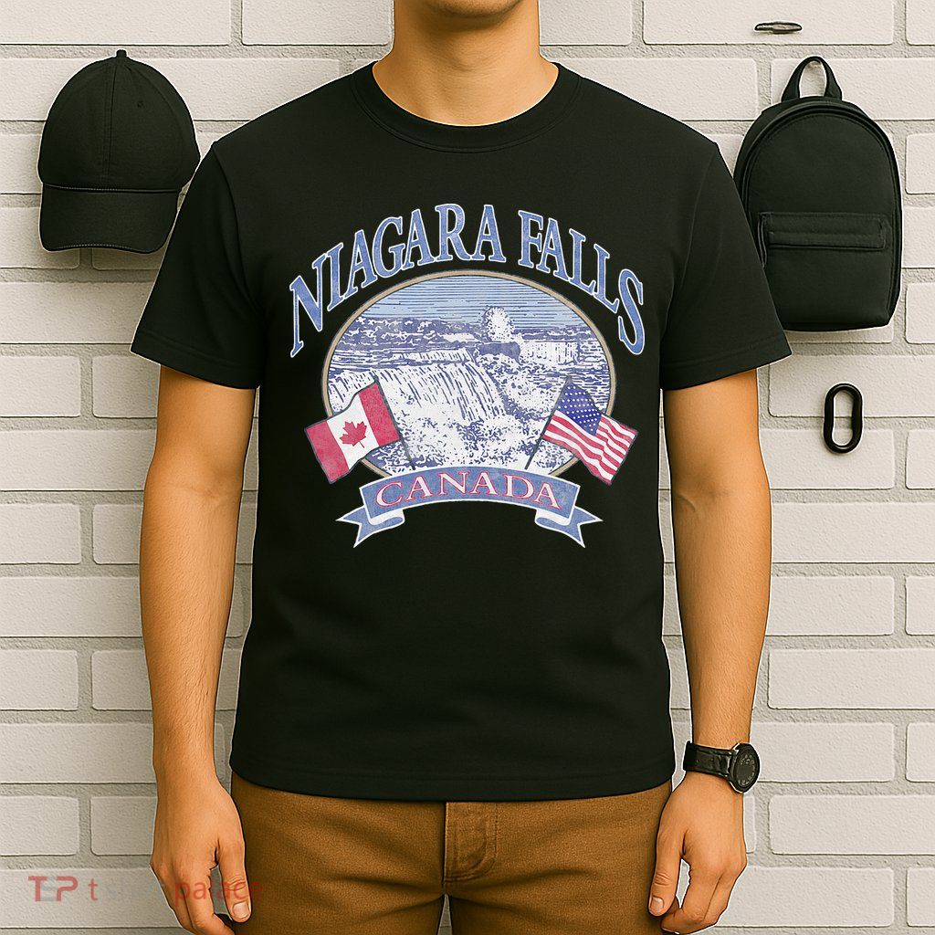 Americana Niagara Falls Scene Canada America Flags T-Shirt