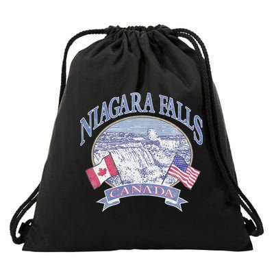 Americana Niagara Falls Scene Canada America Flags Drawstring Bag