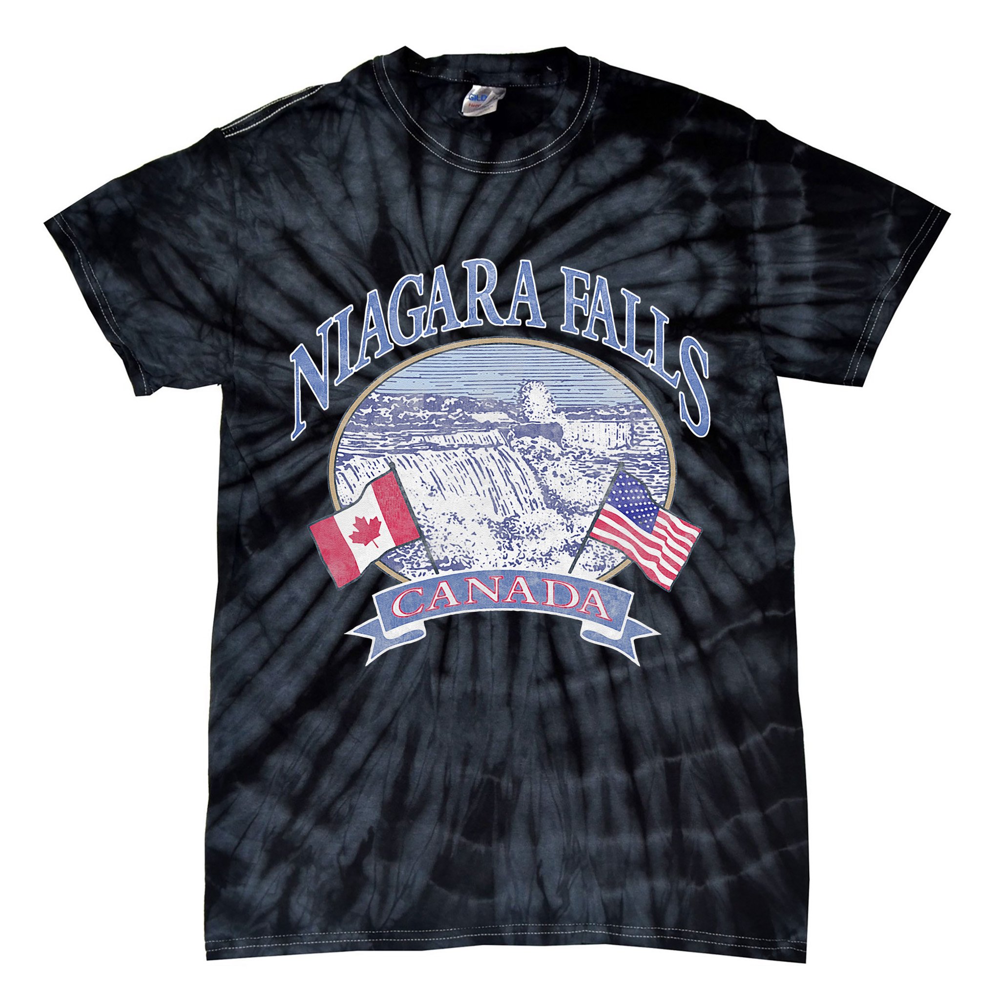 Americana Niagara Falls Scene Canada America Flags Tie-Dye T-Shirt