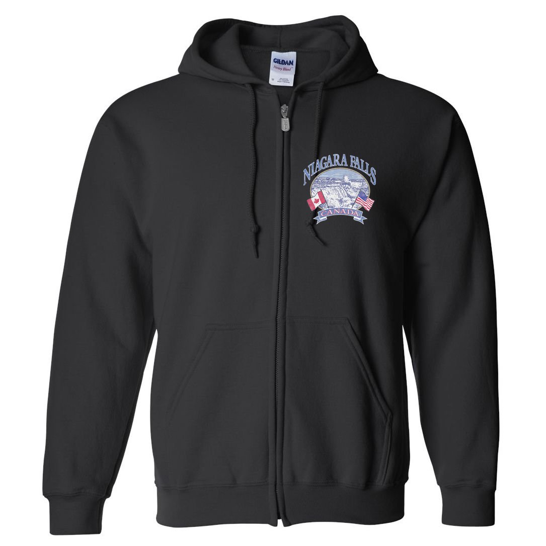 Americana Niagara Falls Scene Canada America Flags Full Zip Hoodie