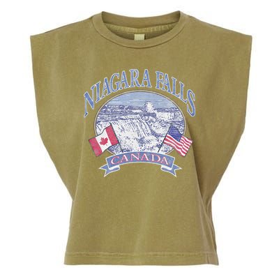 Americana Niagara Falls Scene Canada America Flags Garment-Dyed Women's Muscle Tee