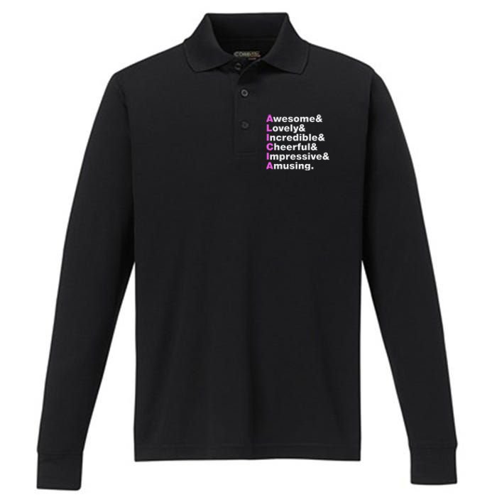 Alicia Name Gift Personalized Alicia Performance Long Sleeve Polo