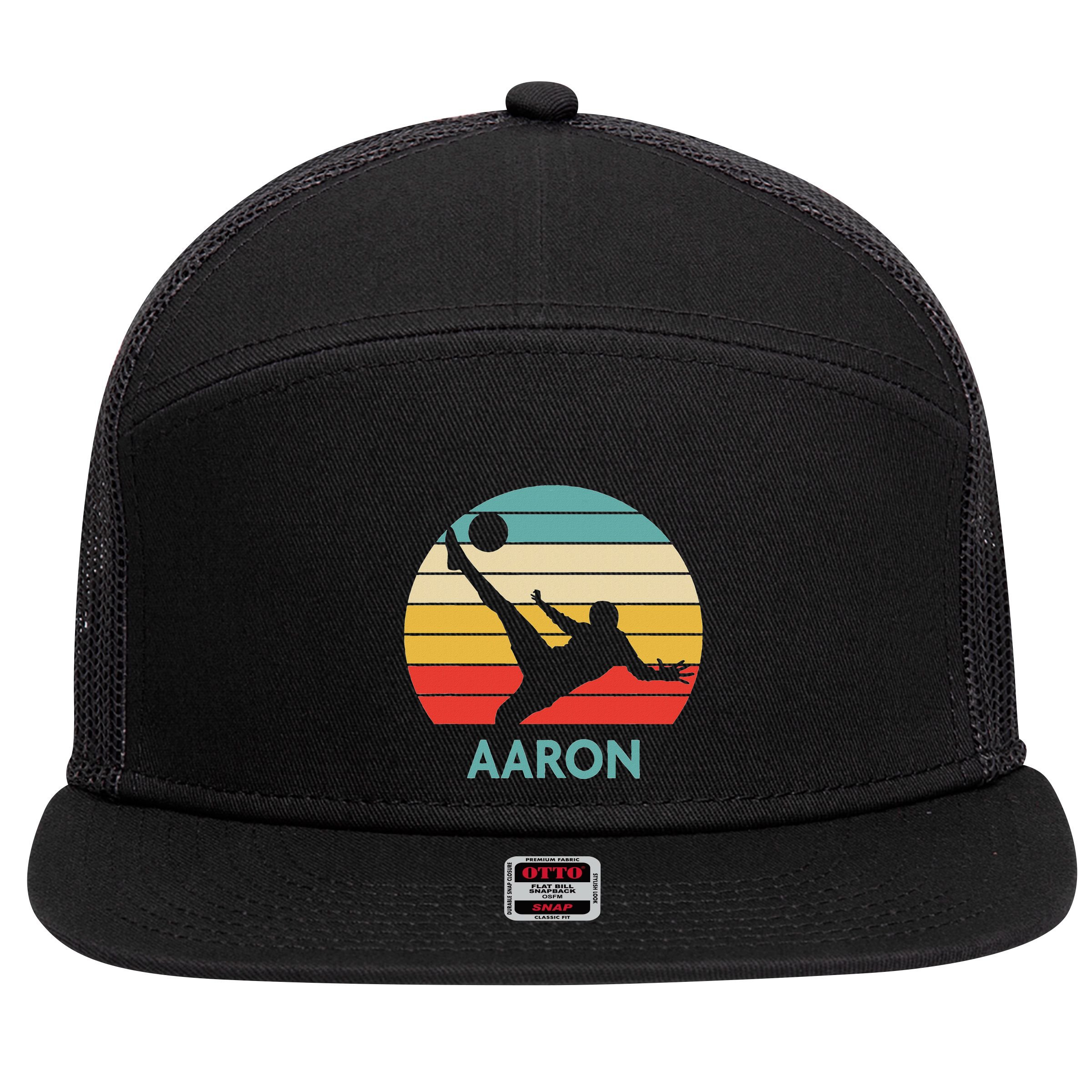 Aaron Name Gift Personalized Soccer 7 Panel Mesh Trucker Snapback Hat