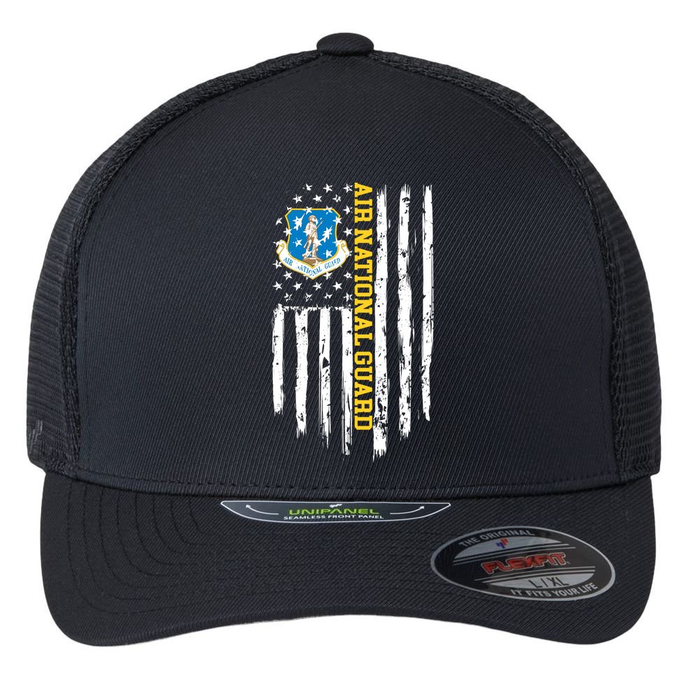 Air National Guard American Flag Gift Flexfit Unipanel Trucker Cap