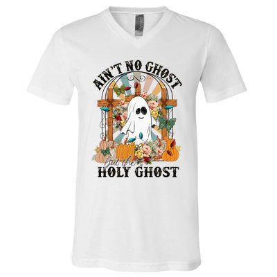 AinT No Ghost But The Holy Ghost Ghost Christian Halloween V-Neck T-Shirt