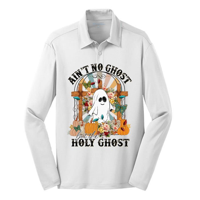 AinT No Ghost But The Holy Ghost Ghost Christian Halloween Silk Touch Performance Long Sleeve Polo