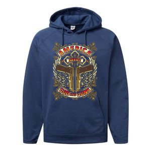 America Needs God And Guns Performance Fleece Hoodie