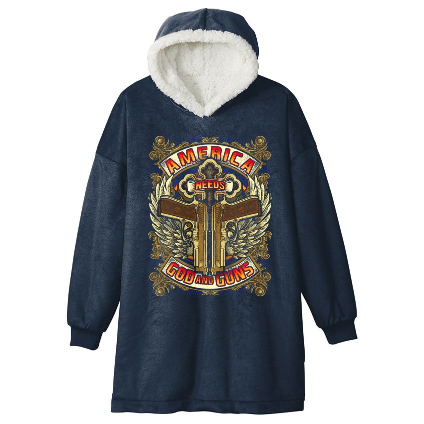 America Needs God And Guns Hooded Wearable Blanket