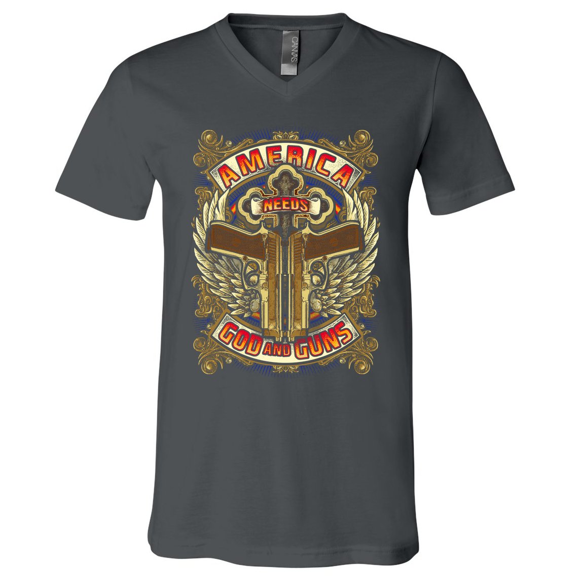 America Needs God And Guns V-Neck T-Shirt