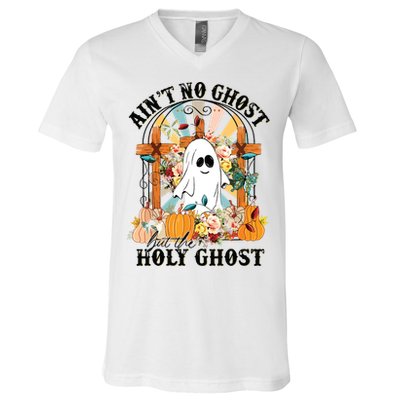 Aint No Ghost But The Holy Ghost Ghost Christian Halloween V-Neck T-Shirt