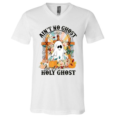 Aint No Ghost But The Holy Ghost Ghost Christian Halloween V-Neck T-Shirt