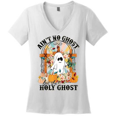 Aint No Ghost But The Holy Ghost Ghost Christian Halloween Women's V-Neck T-Shirt