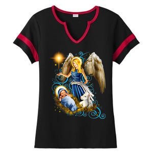 Angel With Baby Jesus Ladies Halftime Notch Neck Tee