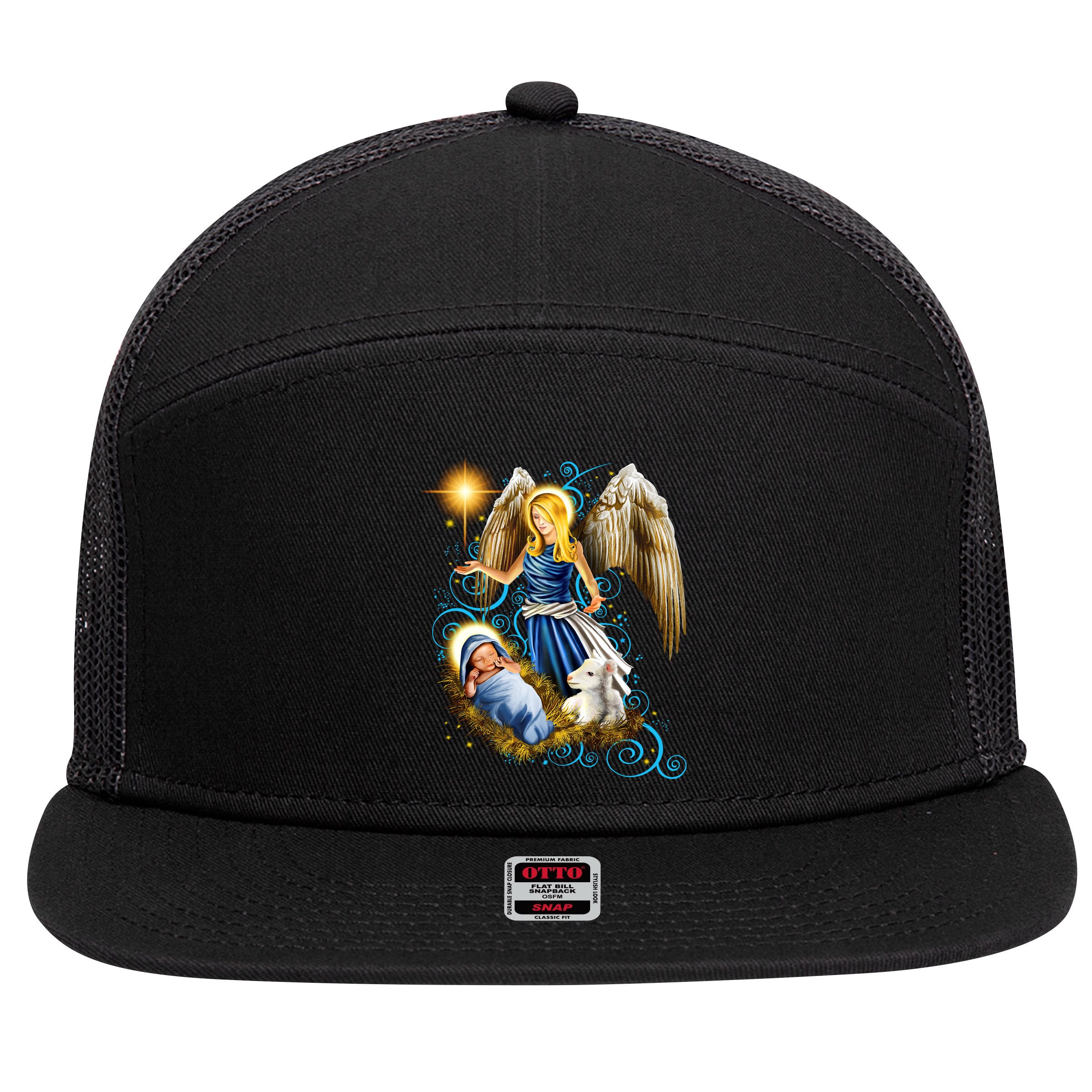 Angel With Baby Jesus 7 Panel Mesh Trucker Snapback Hat