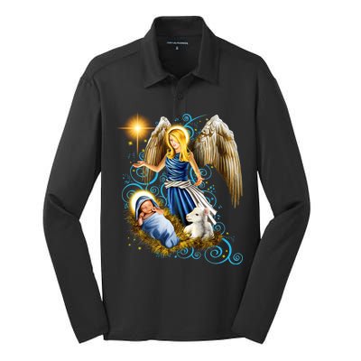 Angel With Baby Jesus Silk Touch Performance Long Sleeve Polo