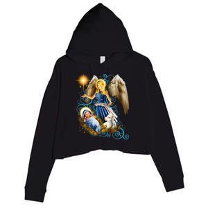 Angel With Baby Jesus Crop Fleece Hoodie