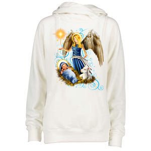 Angel With Baby Jesus Womens Funnel Neck Pullover Hood