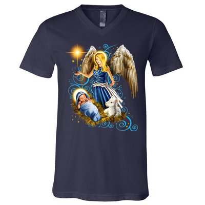 Angel With Baby Jesus V-Neck T-Shirt