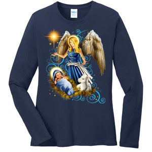 Angel With Baby Jesus Ladies Long Sleeve Shirt