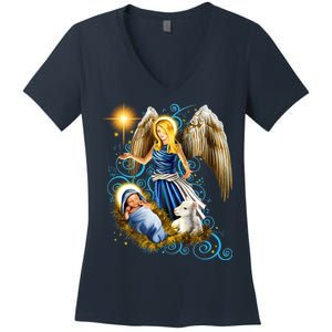 Angel With Baby Jesus Women's V-Neck T-Shirt