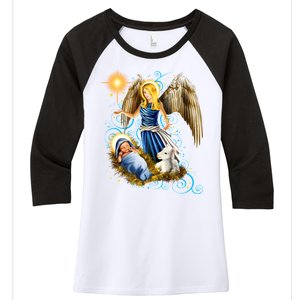 Angel With Baby Jesus Women's Tri-Blend 3/4-Sleeve Raglan Shirt