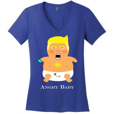 Angry Baby Trump Women's V-Neck T-Shirt
