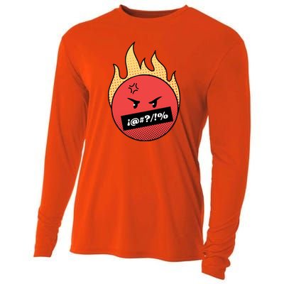 Angry Flaming Emoji Cooling Performance Long Sleeve Crew