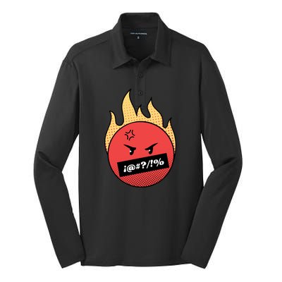 Angry Flaming Emoji Silk Touch Performance Long Sleeve Polo