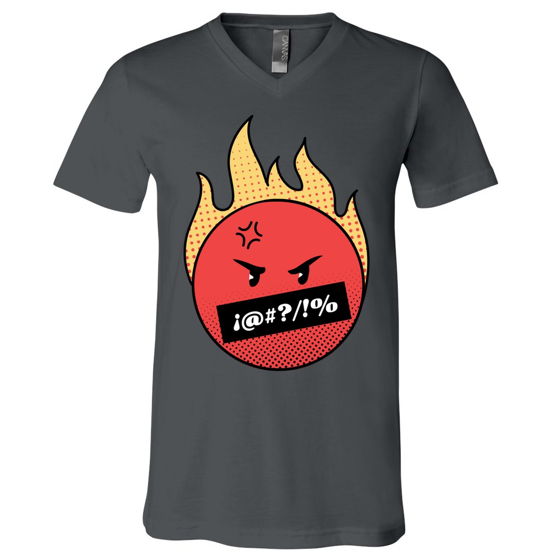 Angry Flaming Emoji V-Neck T-Shirt