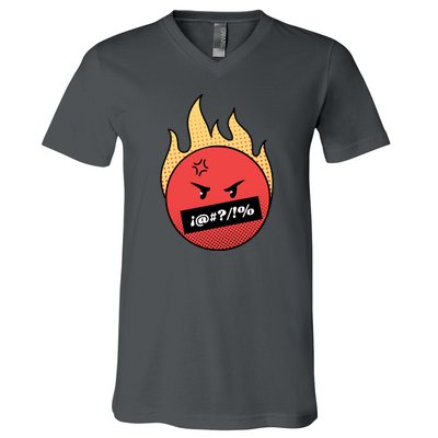 Angry Flaming Emoji V-Neck T-Shirt