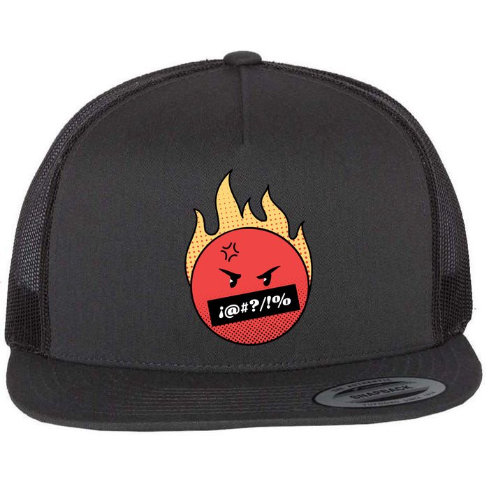 Angry Flaming Emoji Flatbill Hat