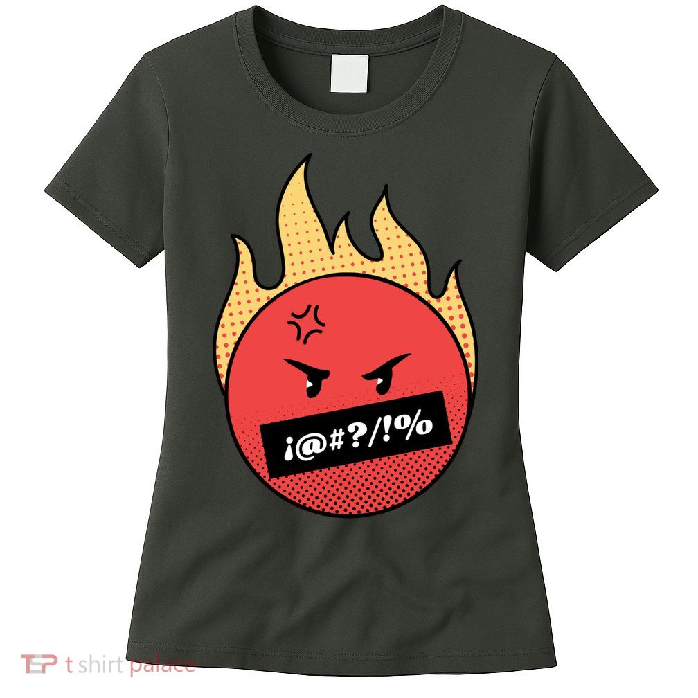 Angry Flaming Emoji Womens T-Shirt