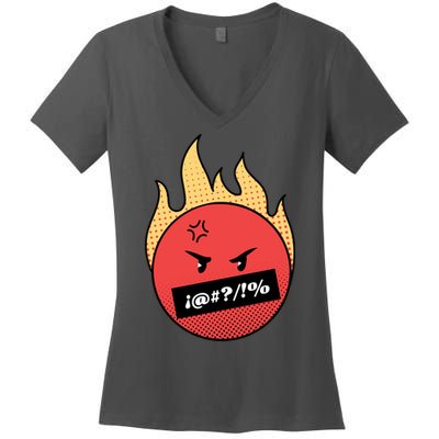 Angry Flaming Emoji Women's V-Neck T-Shirt