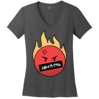 Angry Flaming Emoji Women's V-Neck T-Shirt
