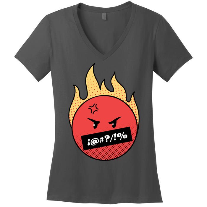 Angry Flaming Emoji Women's V-Neck T-Shirt