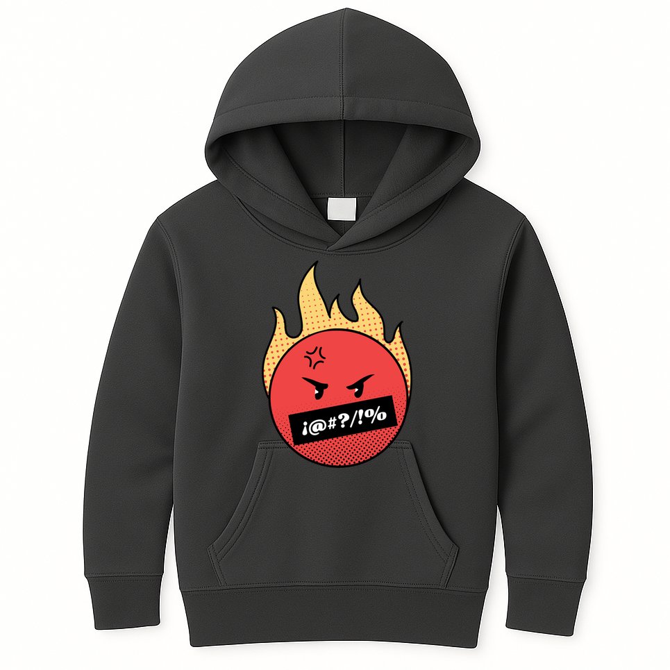 Angry Flaming Emoji Kids Hoodie