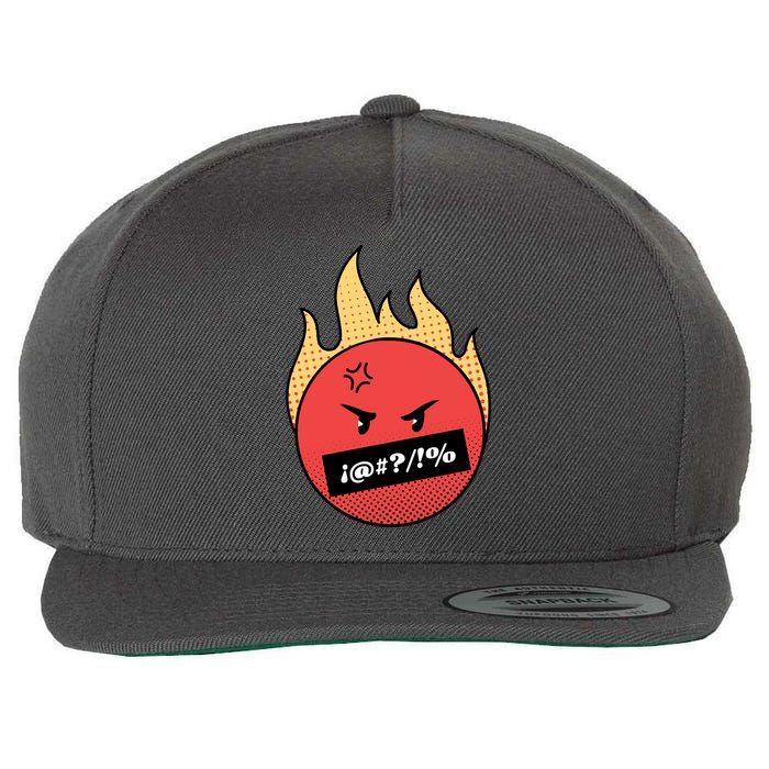 Angry Flaming Emoji Wool Snapback Cap