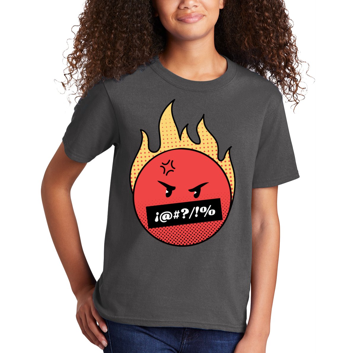 Angry Flaming Emoji Kids T-Shirt
