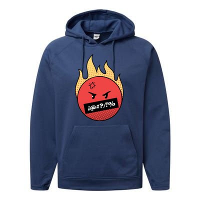 Angry Flaming Emoji Performance Fleece Hoodie