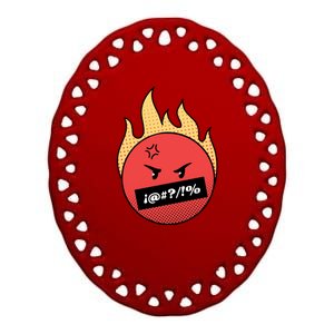 Angry Flaming Emoji Ceramic Oval Ornament