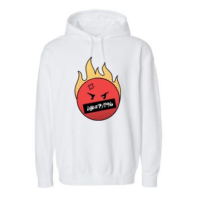 Angry Flaming Emoji Garment-Dyed Fleece Hoodie