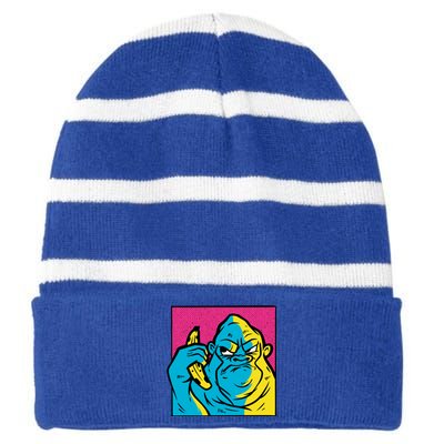 Angry Gorilla Banana Striped Beanie with Solid Band