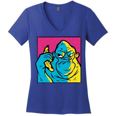 Angry Gorilla Banana Women's V-Neck T-Shirt