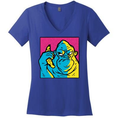 Angry Gorilla Banana Women's V-Neck T-Shirt