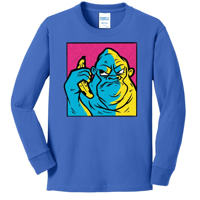 Angry Gorilla Banana Kids Long Sleeve Shirt