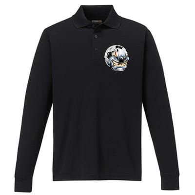 Angry Soccer Ball Performance Long Sleeve Polo