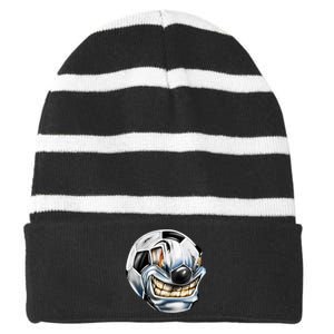 Angry Soccer Ball Striped Beanie with Solid Band